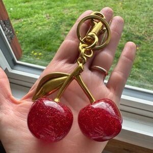 💚 🍒Glitter Cherry Keychain Charm - Red & Gold
